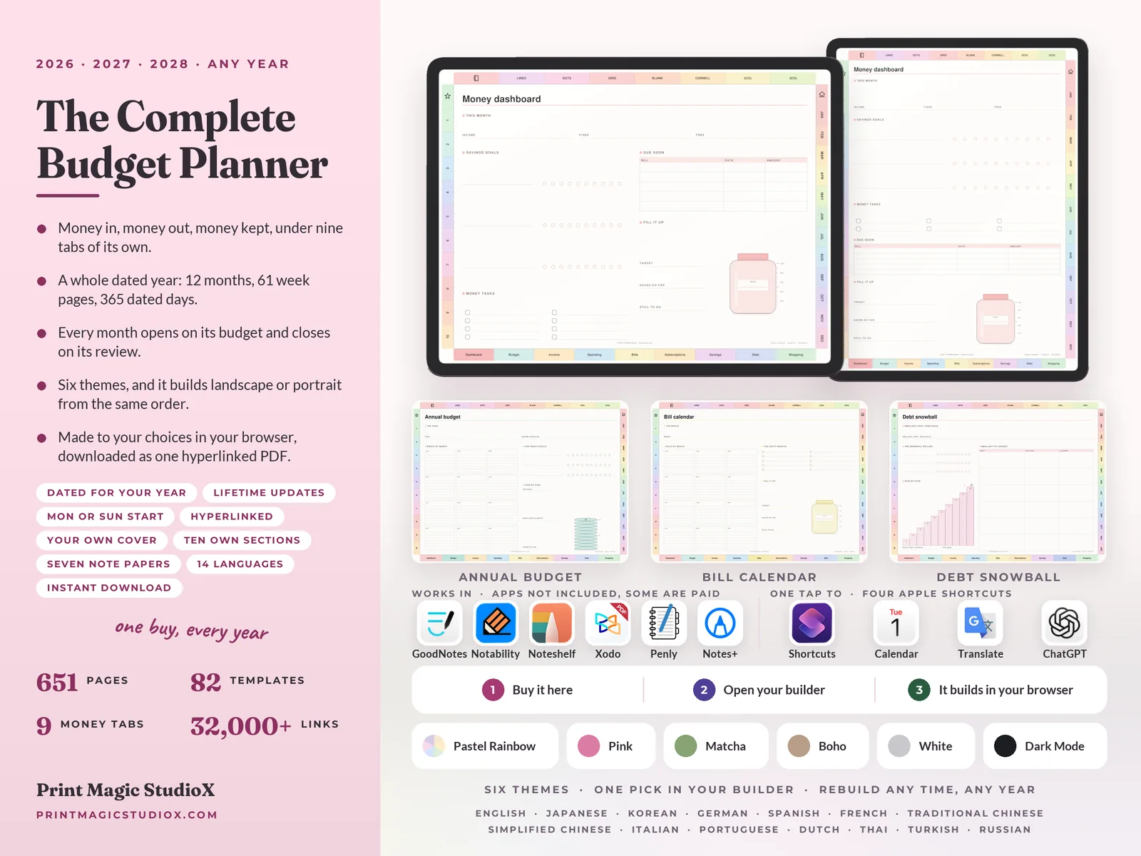 The Complete Budget Planner: 651 pages, 82 templates and nine money tabs, in six themes