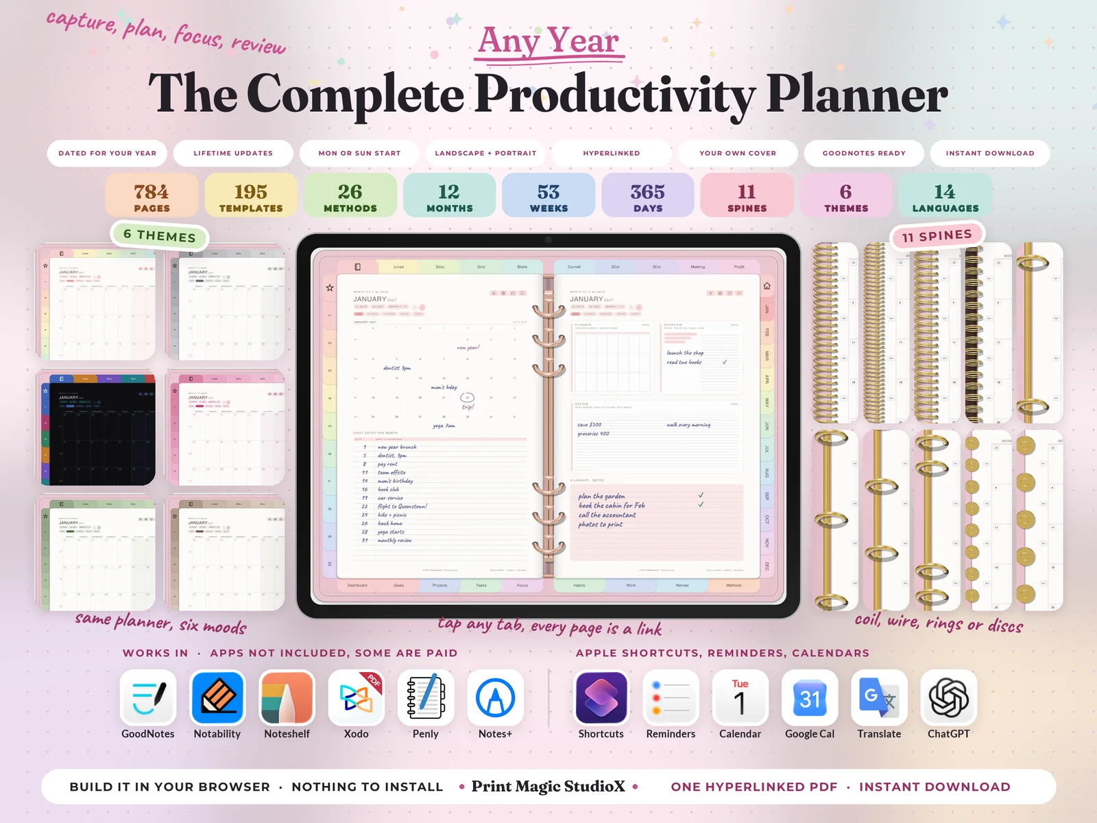 The Complete Productivity Planner: 784 pages, 195 templates, 26 methods, six themes, eleven spines and fourteen languages