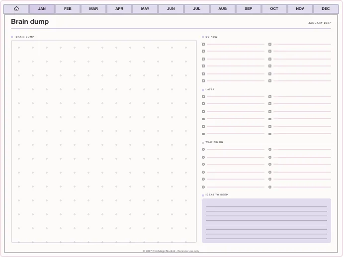 A brain dump page from the Ultimate Focus planner