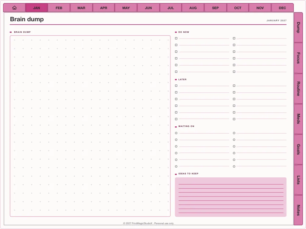 ADHD Planner (all-rounder): the dump page it builds