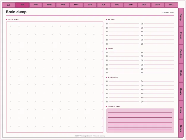 ADHD Planner: the dump page it builds