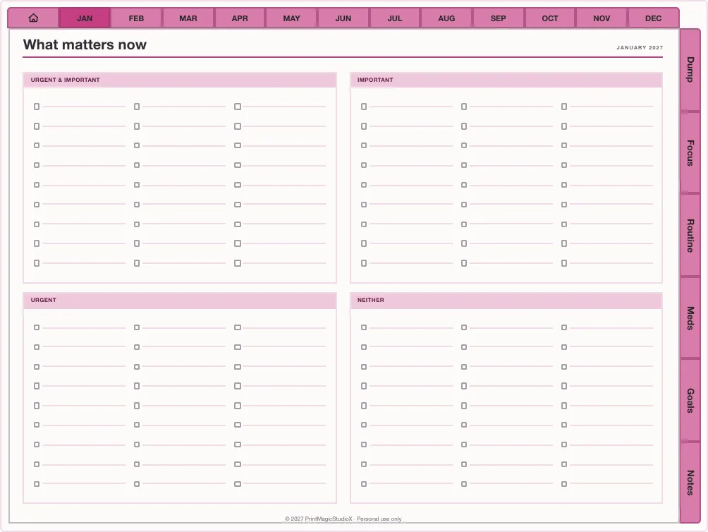 ADHD Study Planner: the quadrant page it builds