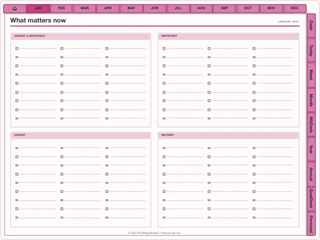 The Complete Productivity Planner: the quadrant page it builds