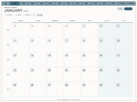Desk Pad Months: Printable planner inserts for home printers