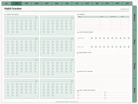 Fitness Block: Dated digital planner template for GoodNotes and iPad