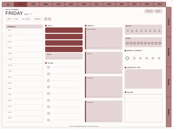Focus Day 90: Dated digital planner template for GoodNotes and iPad