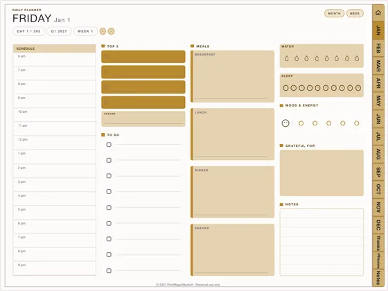 Gratitude Daily: Dated digital planner template for GoodNotes and iPad