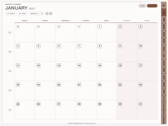 Reading Year: Dated digital planner template for GoodNotes and iPad