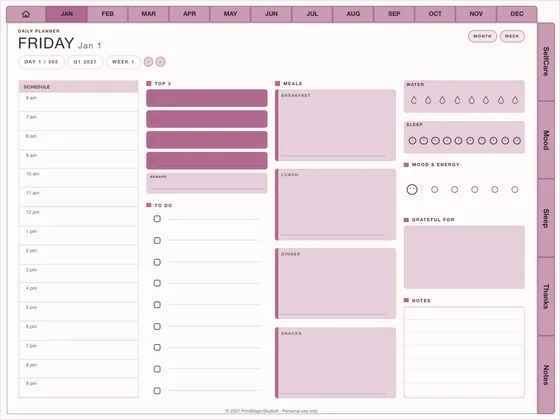 Self-Care Reset: Dated digital planner template for GoodNotes and iPad
