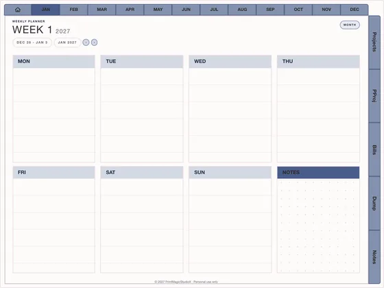 Side Hustle: Dated digital planner template for GoodNotes and iPad