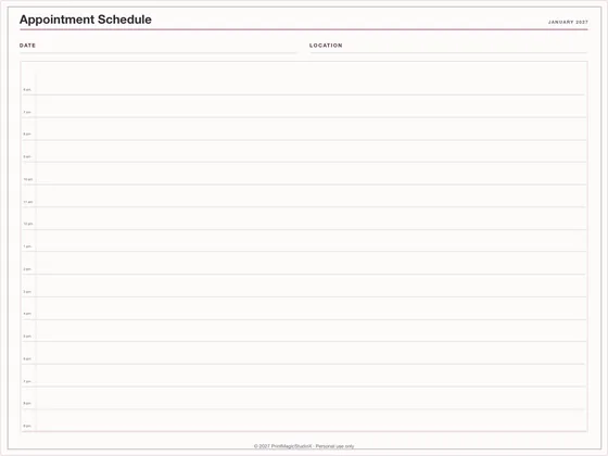 Appointment Schedule: One-page planner template for GoodNotes, iPad and print