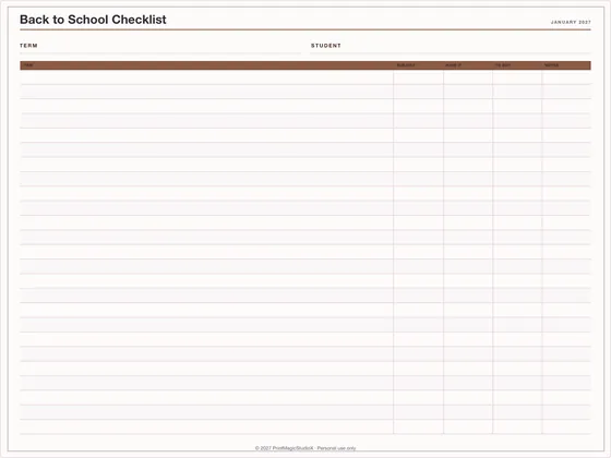 Back to School Checklist: One-page planner template for GoodNotes, iPad and print