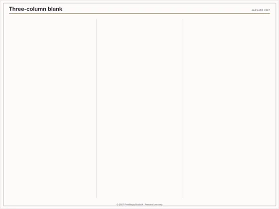 Three-column blank: Note paper template for GoodNotes, iPad and print
