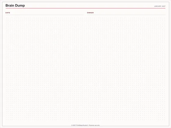 Brain Dump: One-page planner template for GoodNotes, iPad and print