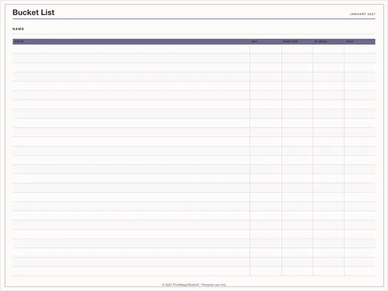 Bucket List: One-page planner template for GoodNotes, iPad and print