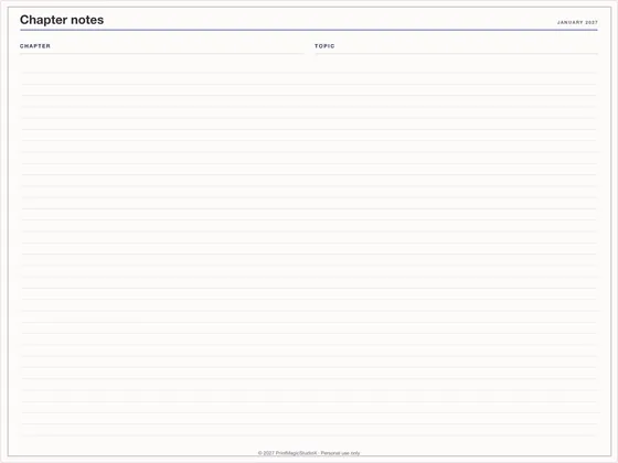 Chapter notes: Note paper template for GoodNotes, iPad and print