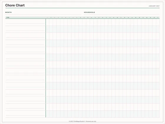 Chore Chart: One-page planner template for GoodNotes, iPad and print