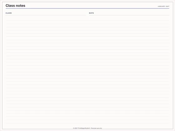 Class notes: Note paper template for GoodNotes, iPad and print