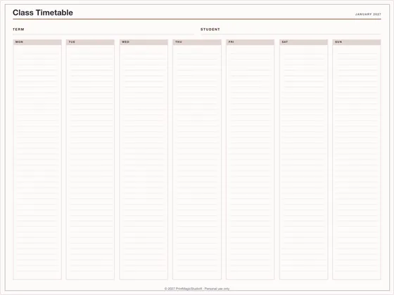 Class Timetable: One-page planner template for GoodNotes, iPad and print