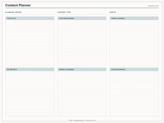 Content Planner: One-page planner template for GoodNotes, iPad and print