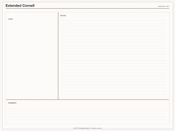 Extended Cornell: Note paper template for GoodNotes, iPad and print