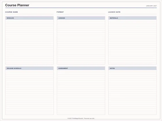 Course Planner: One-page planner template for GoodNotes, iPad and print