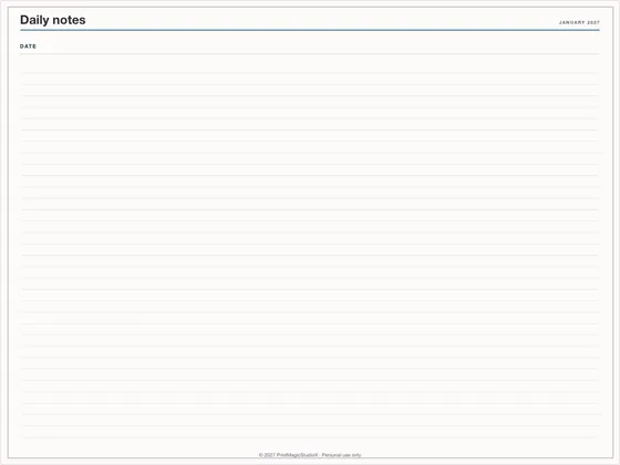 Daily notes: Note paper template for GoodNotes, iPad and print