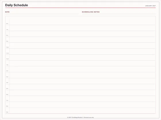 Daily Schedule: One-page planner template for GoodNotes, iPad and print