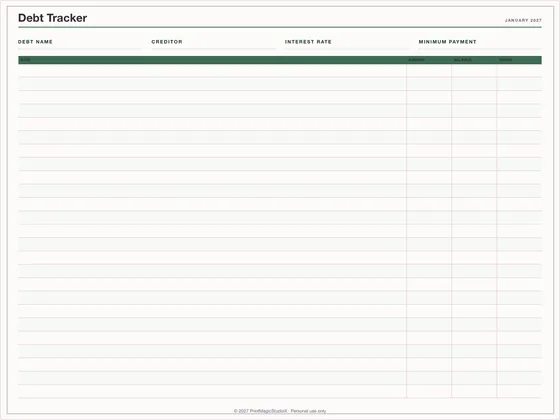 Debt Tracker: One-page planner template for GoodNotes, iPad and print