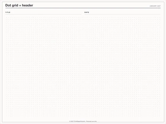Dot grid + header: Note paper template for GoodNotes, iPad and print