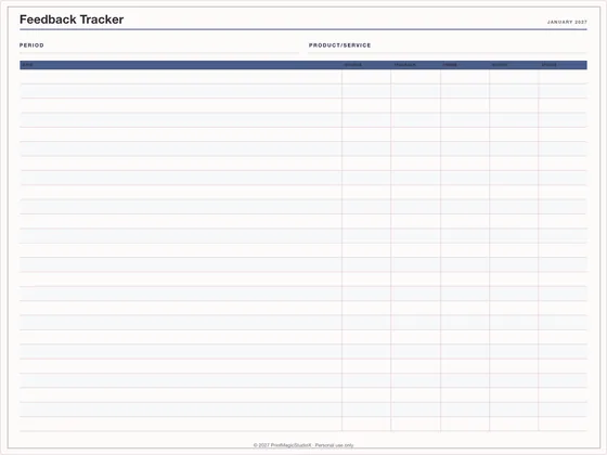 Feedback Tracker: One-page planner template for GoodNotes, iPad and print