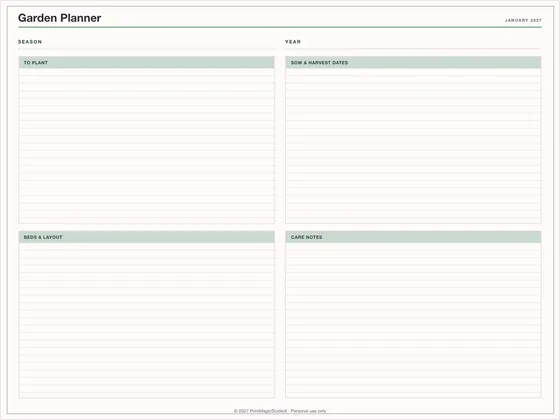Garden Planner: One-page planner template for GoodNotes, iPad and print