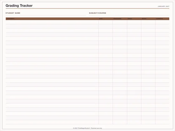Grading Tracker: One-page planner template for GoodNotes, iPad and print