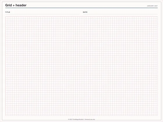 Grid + header: Note paper template for GoodNotes, iPad and print