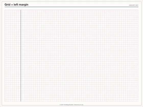 Grid + left margin: Note paper template for GoodNotes, iPad and print