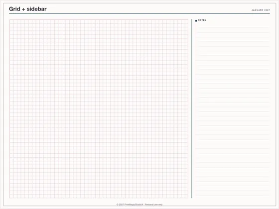 Grid + sidebar: Note paper template for GoodNotes, iPad and print