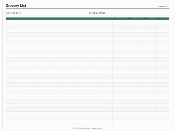 Grocery List: One-page planner template for GoodNotes, iPad and print
