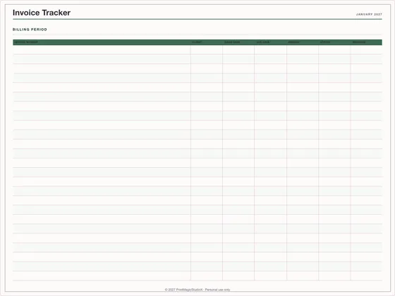 Invoice Tracker: One-page planner template for GoodNotes, iPad and print
