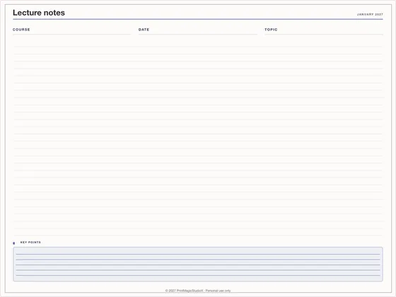 Lecture notes: Note paper template for GoodNotes, iPad and print
