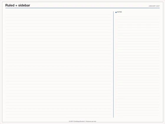 Ruled + sidebar: Note paper template for GoodNotes, iPad and print