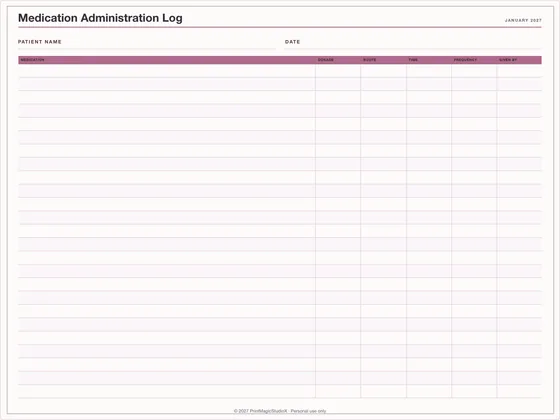 Medication Administration Log: One-page planner template for GoodNotes, iPad and print