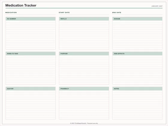 Medication Tracker: One-page planner template for GoodNotes, iPad and print