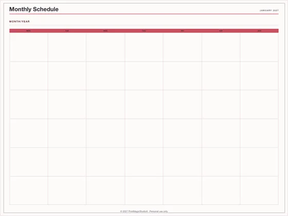 Monthly Schedule: One-page planner template for GoodNotes, iPad and print