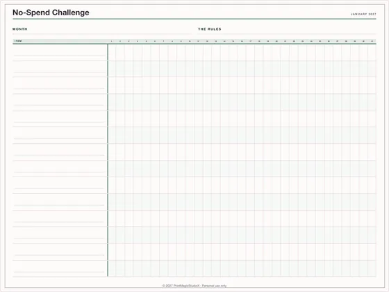 No-Spend Challenge: One-page planner template for GoodNotes, iPad and print