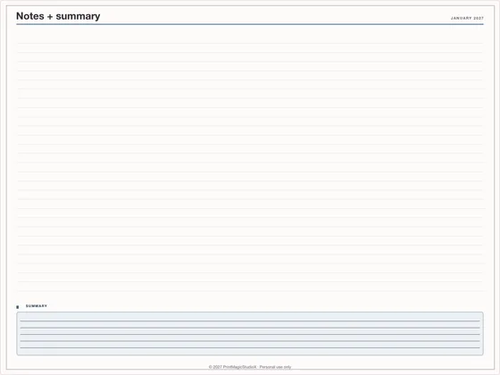 Notes + summary: Note paper template for GoodNotes, iPad and print
