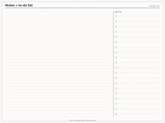 Notes + to-do list: Note paper template for GoodNotes, iPad and print