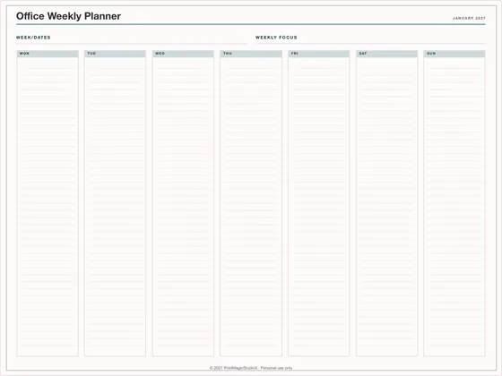 Office Weekly Planner: One-page planner template for GoodNotes, iPad and print