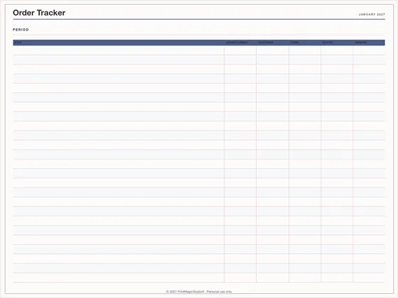 Order Tracker: One-page planner template for GoodNotes, iPad and print