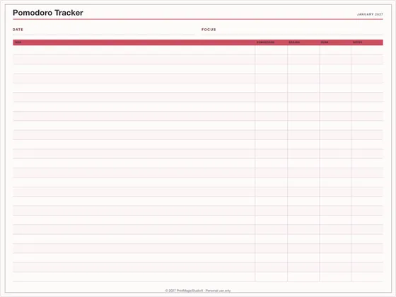 Pomodoro Tracker: One-page planner template for GoodNotes, iPad and print