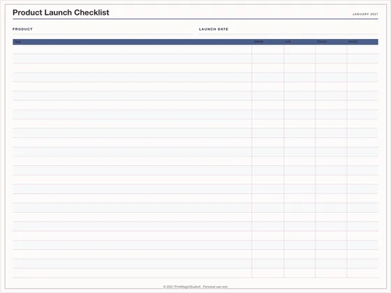 Product Launch Checklist: One-page planner template for GoodNotes, iPad and print